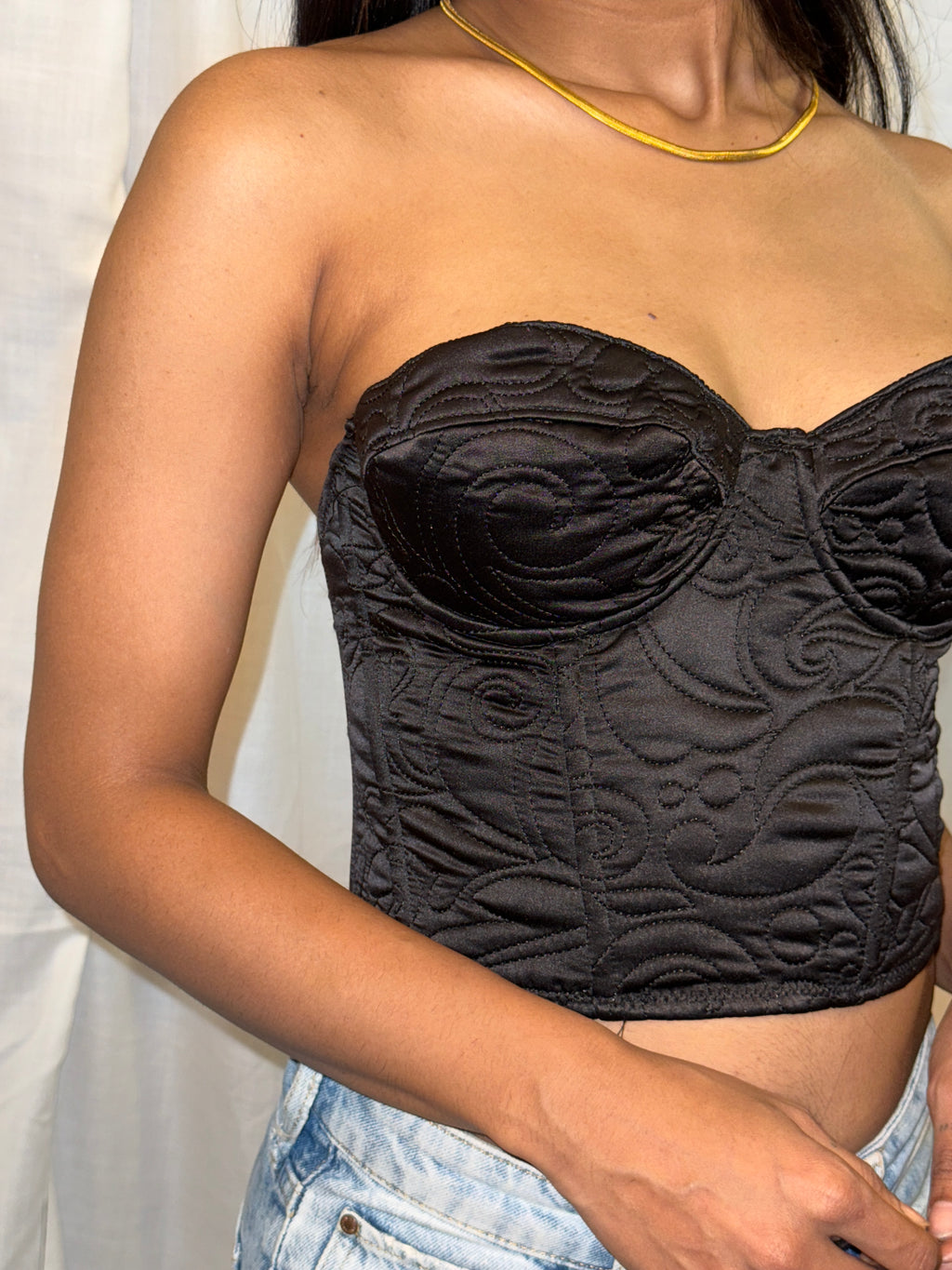 ZARA - Black Floral Quilted Corset