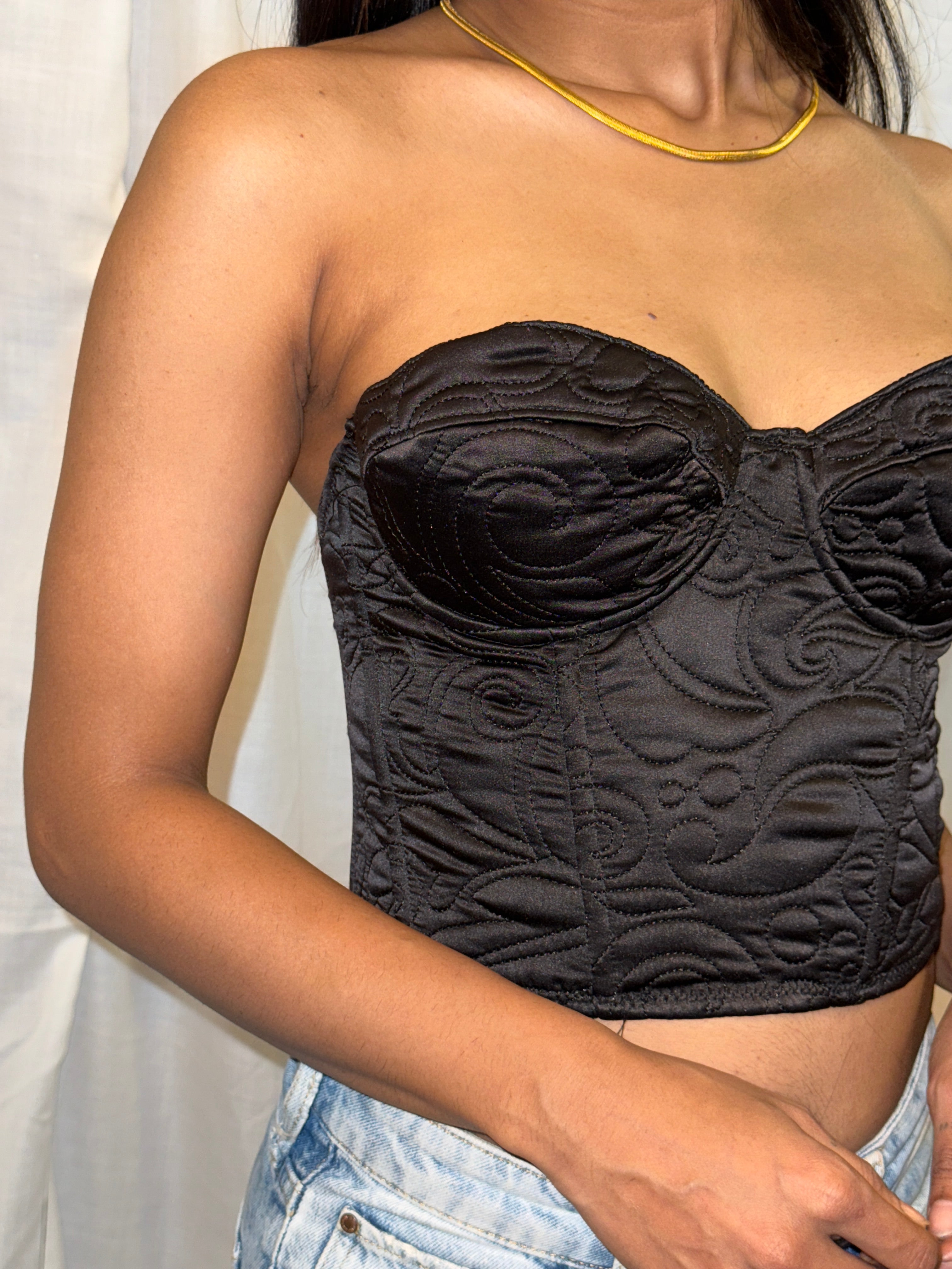 ZARA - Black Floral Quilted Corset