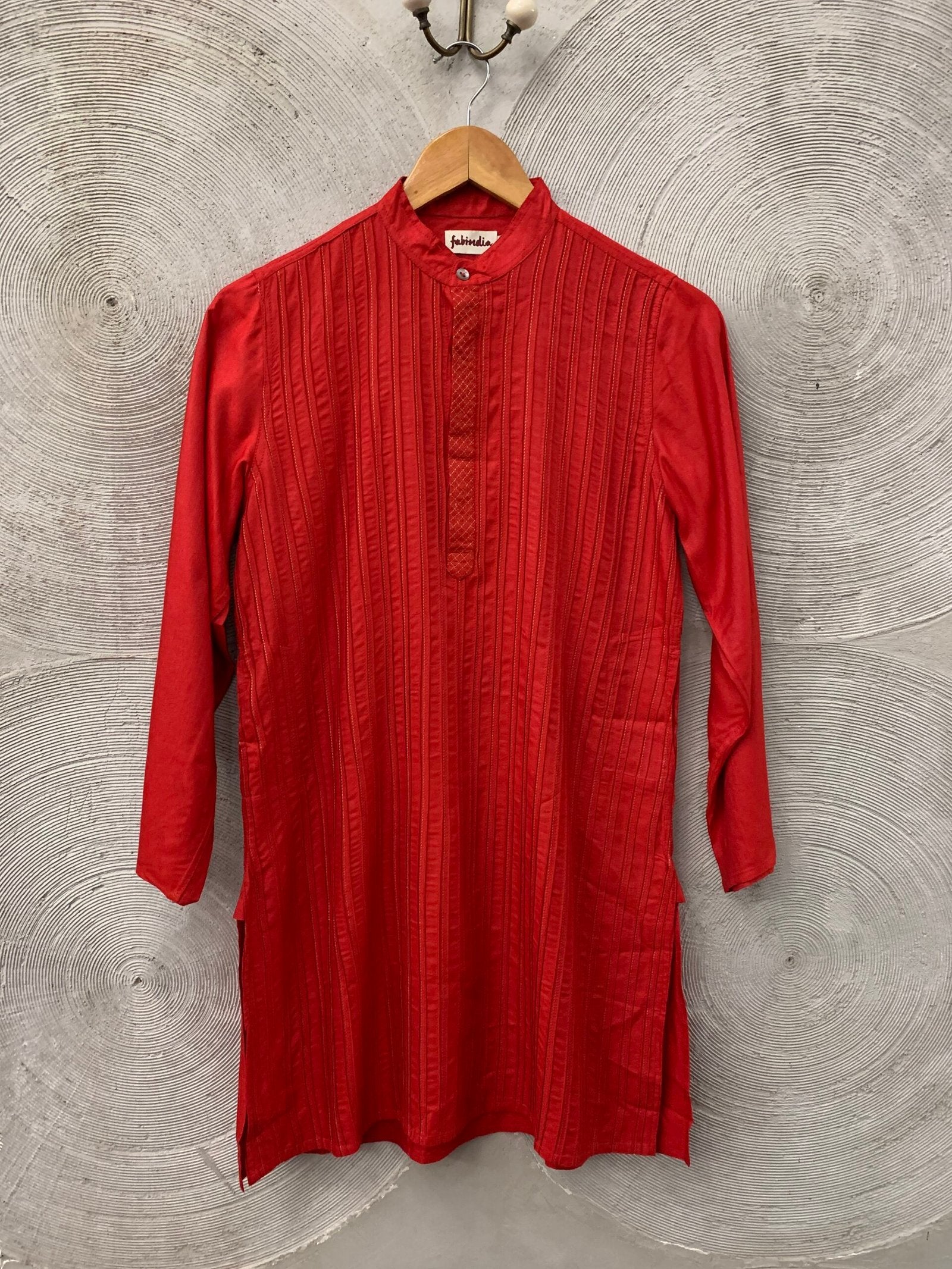 FABINDIA - Zari pintuck red long kurta for boys