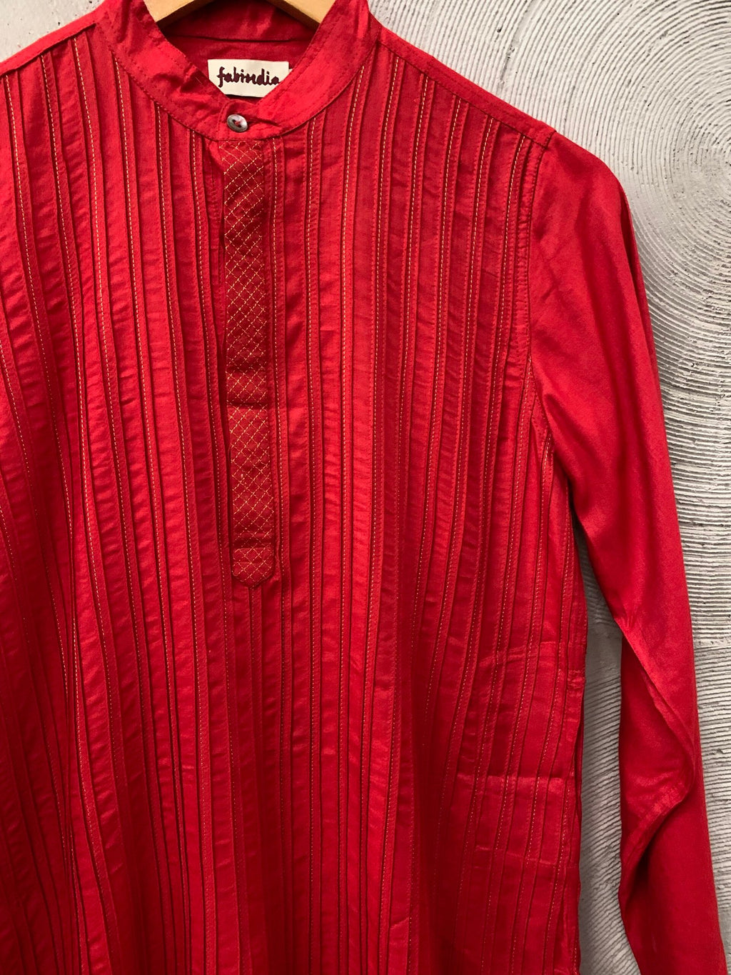 FABINDIA - Zari pintuck red long kurta for boys