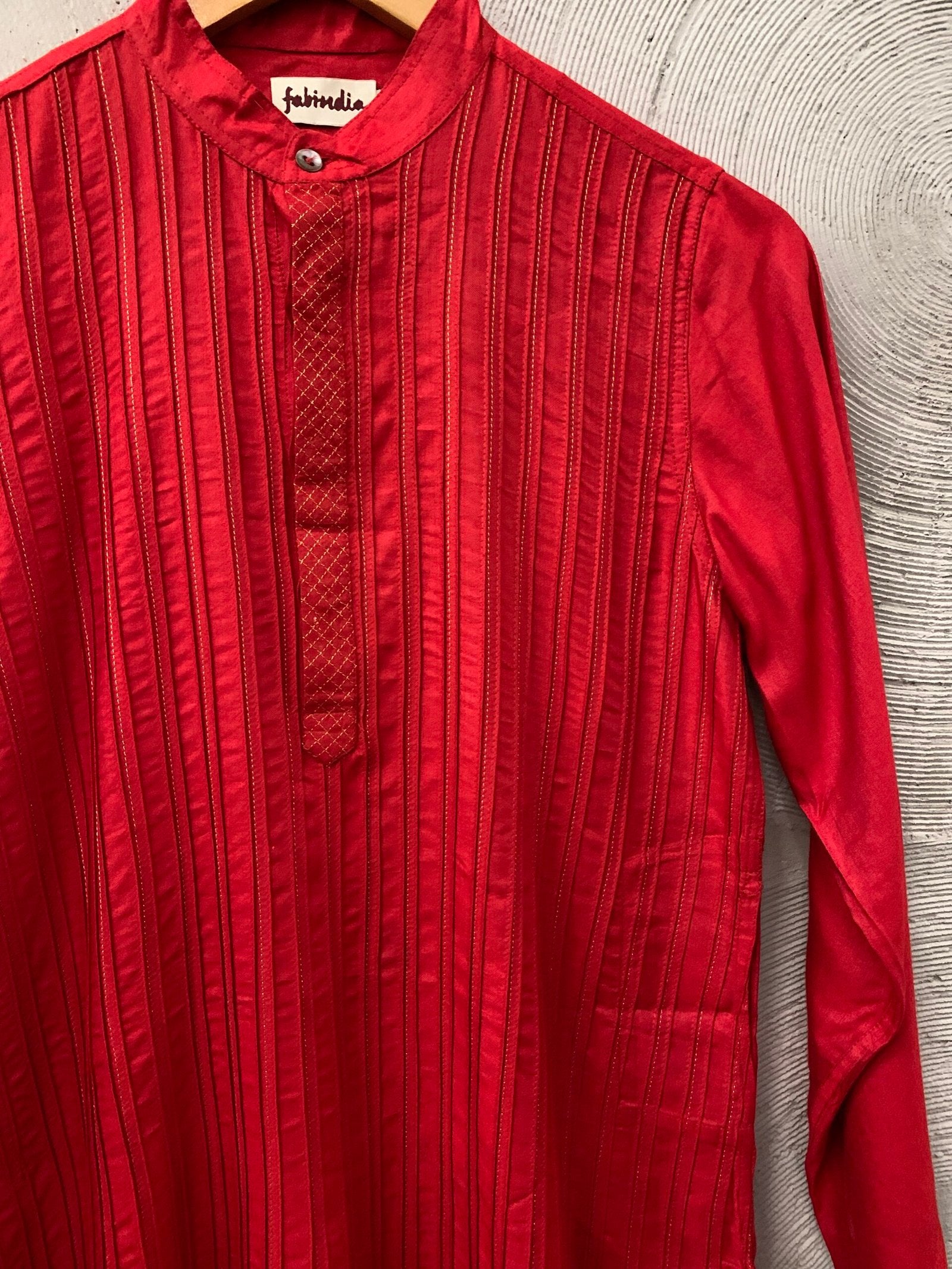 FABINDIA - Zari pintuck red long kurta for boys