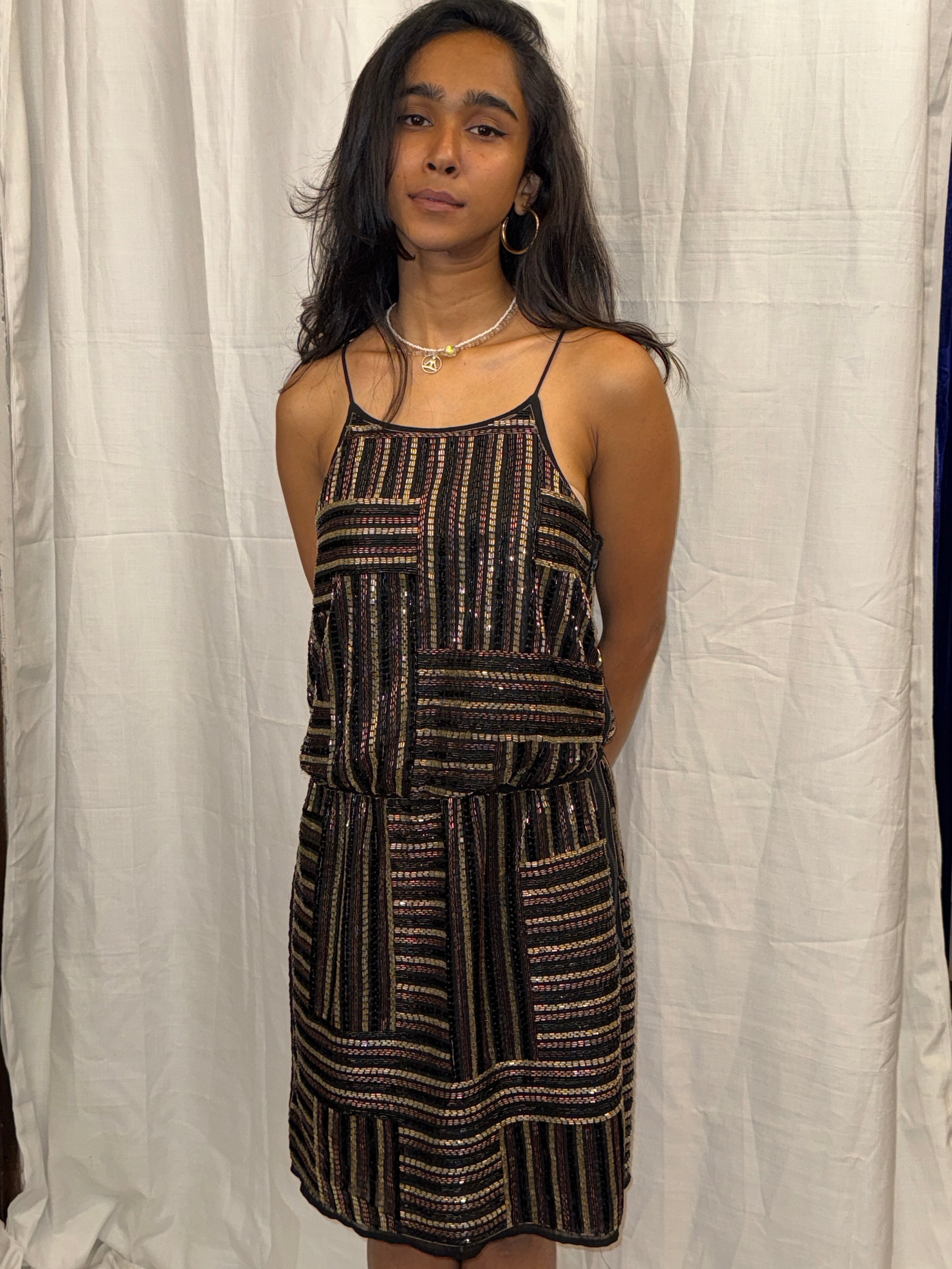 Black Beaded Short Dress