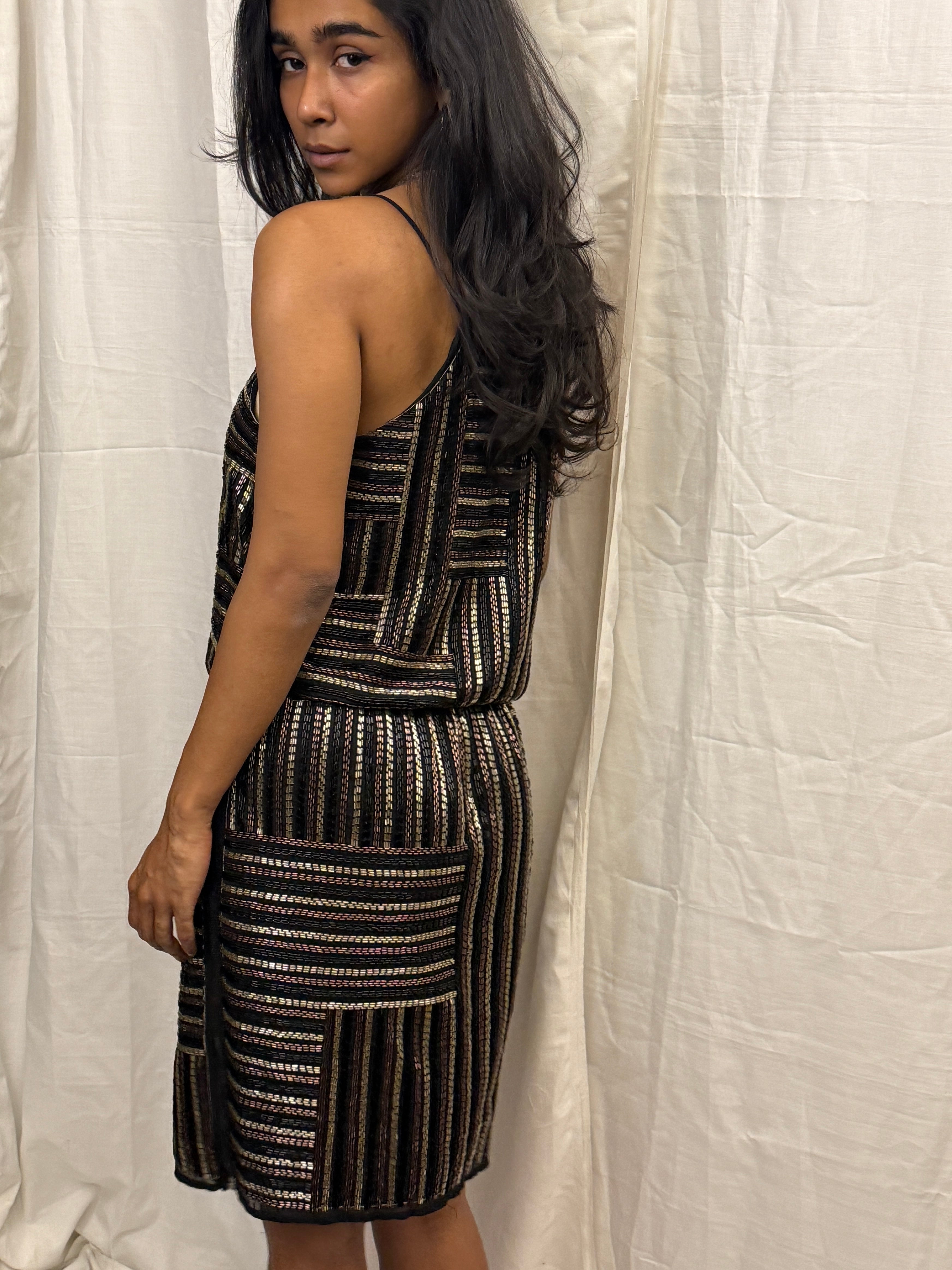 Black Beaded Short Dress