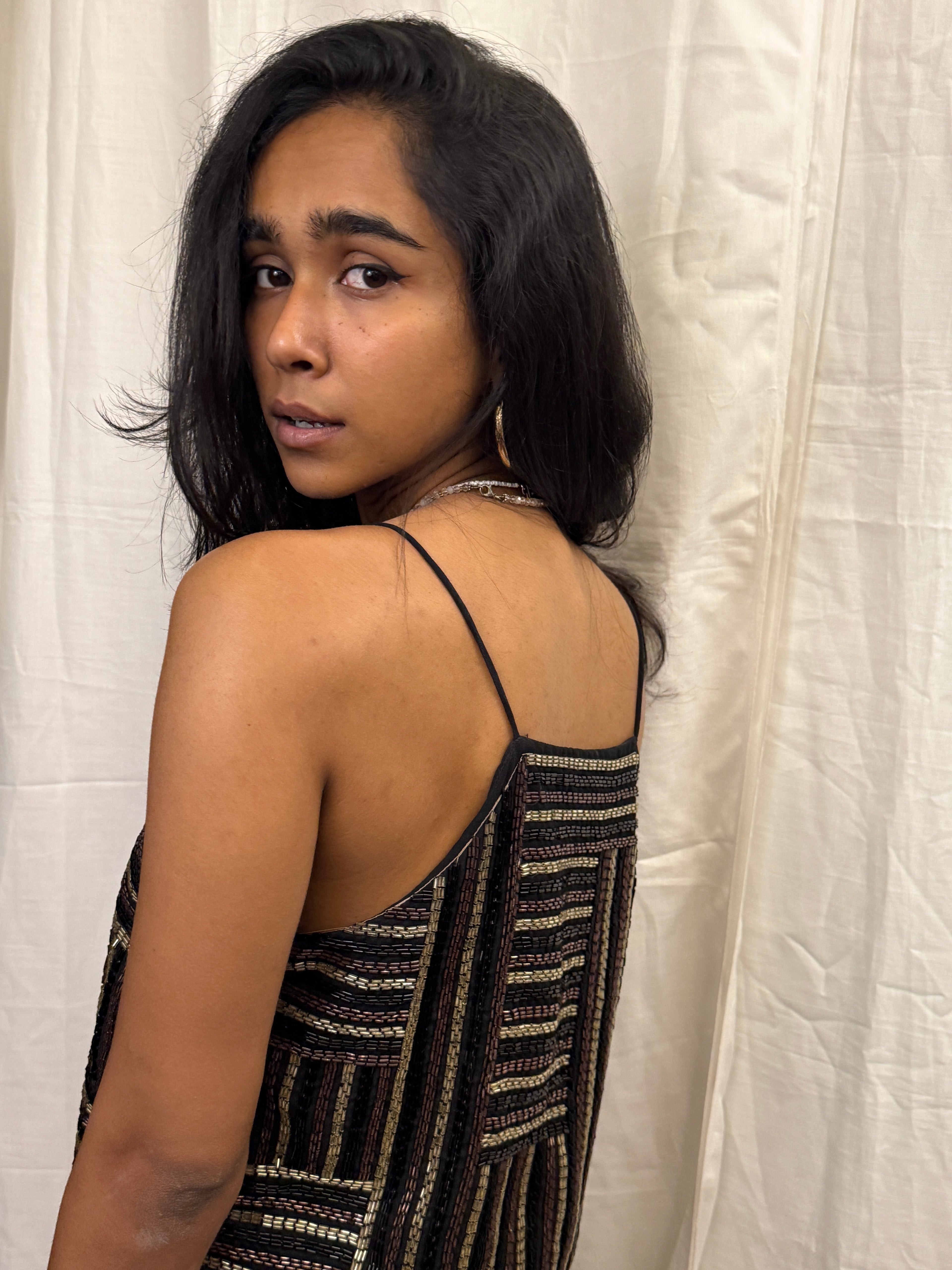 Black Beaded Short Dress