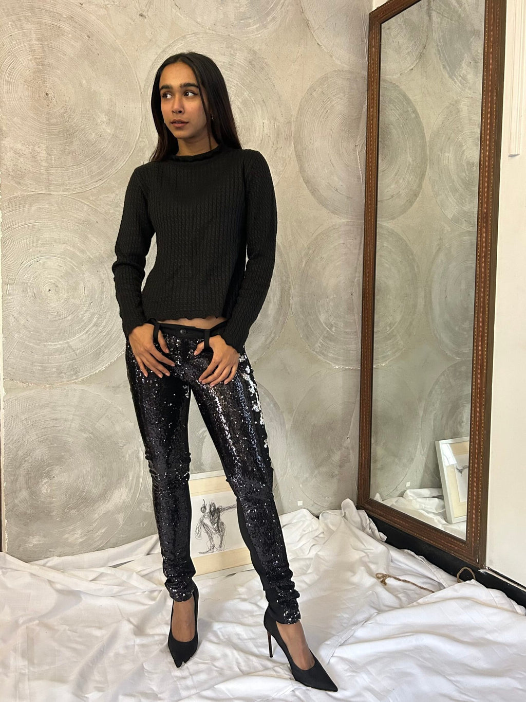 FRANKIE B Black Sequinned Pants