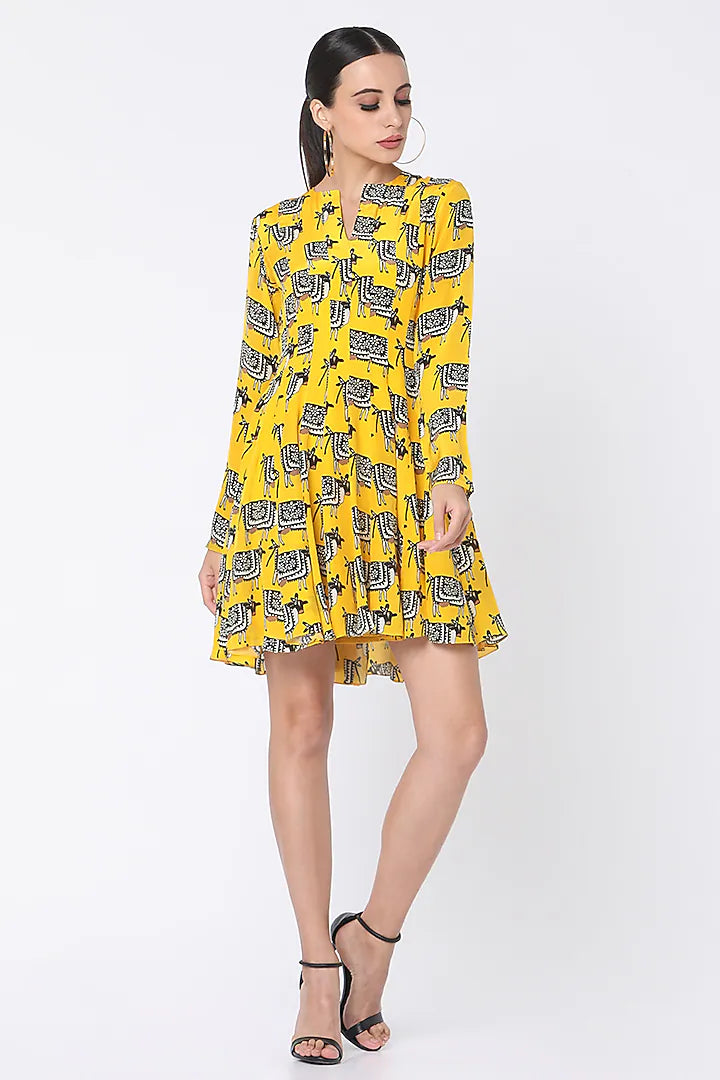 MASABA - Yellow and Black Cow Print Dress
