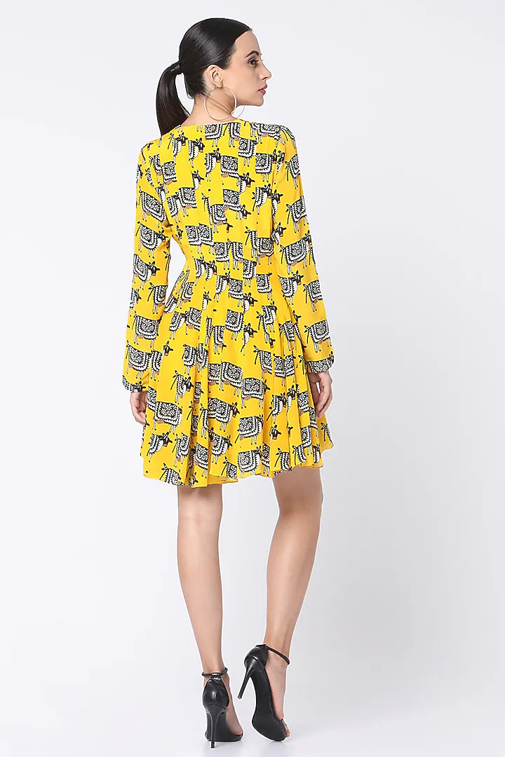 MASABA - Yellow and Black Cow Print Dress