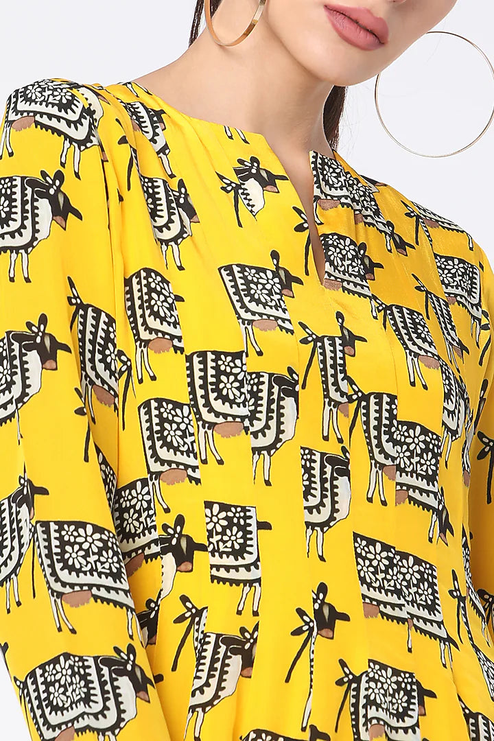 MASABA - Yellow and Black Cow Print Dress