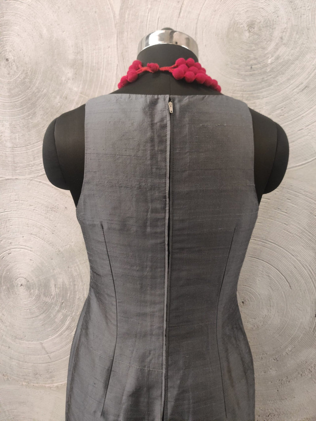 Dark Grey Raw Silk Sleeveless Dress