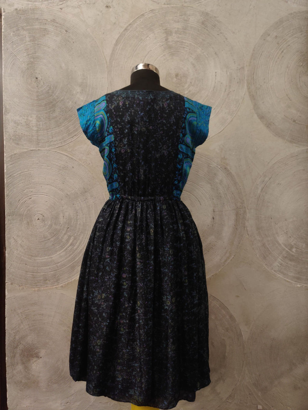 HOUSE OF WANDERING SILK- Blue and Black Silk Midi Dress