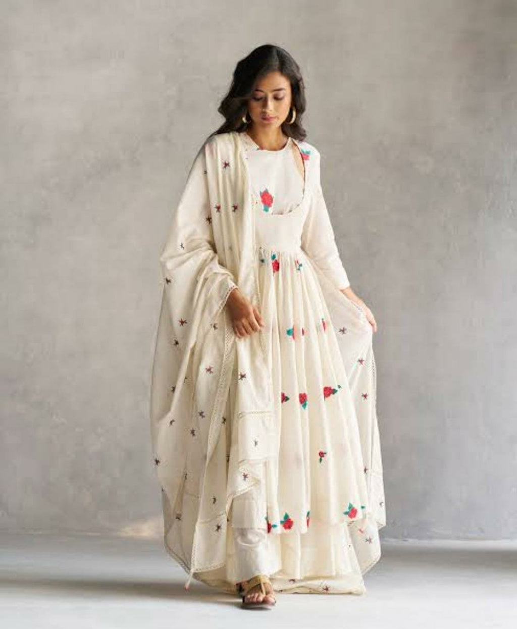 NICOBAR- Ivory Fit & Flare Angrakha Dress