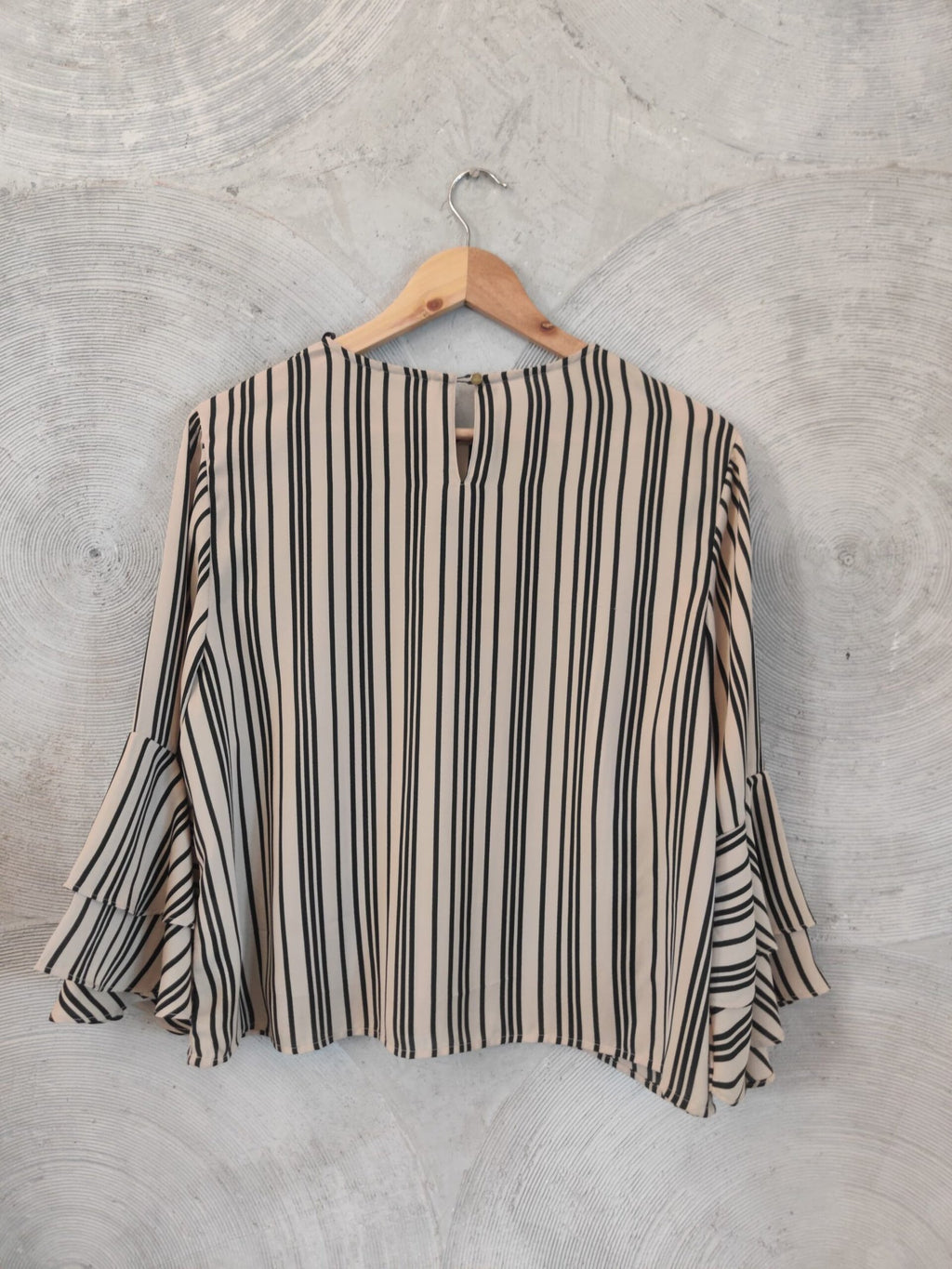 WARDROBE - Beige and Black Striped Bell Sleeves Top