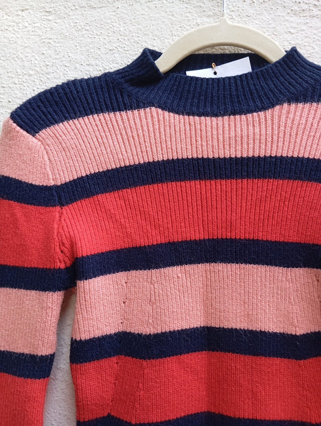 Red Pink and Navy Blue Striped Jumper with Bell Sleeves
