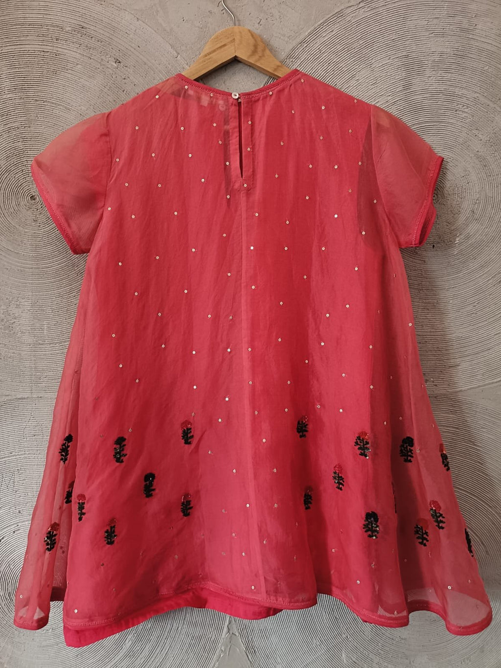 SAHIL KOCHHAR - Pink Organza Embroidered Floral Crew Neck Tunic