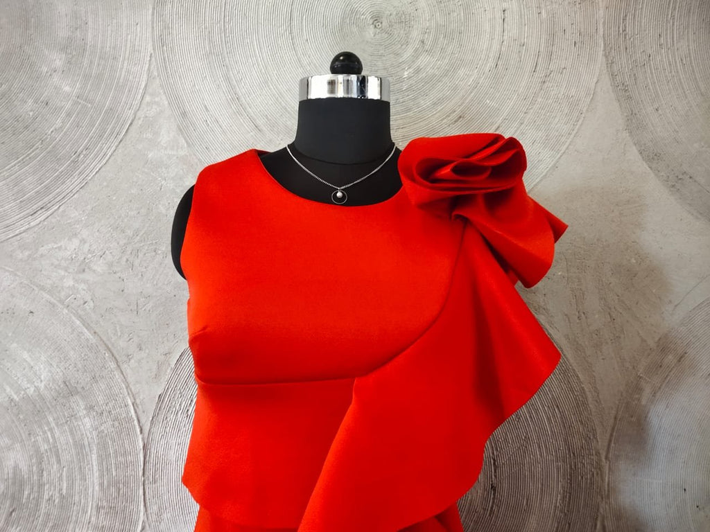 MISS Y- Red Ruffle Sleeveless Bodycon Long Party Pencil Midi Dress