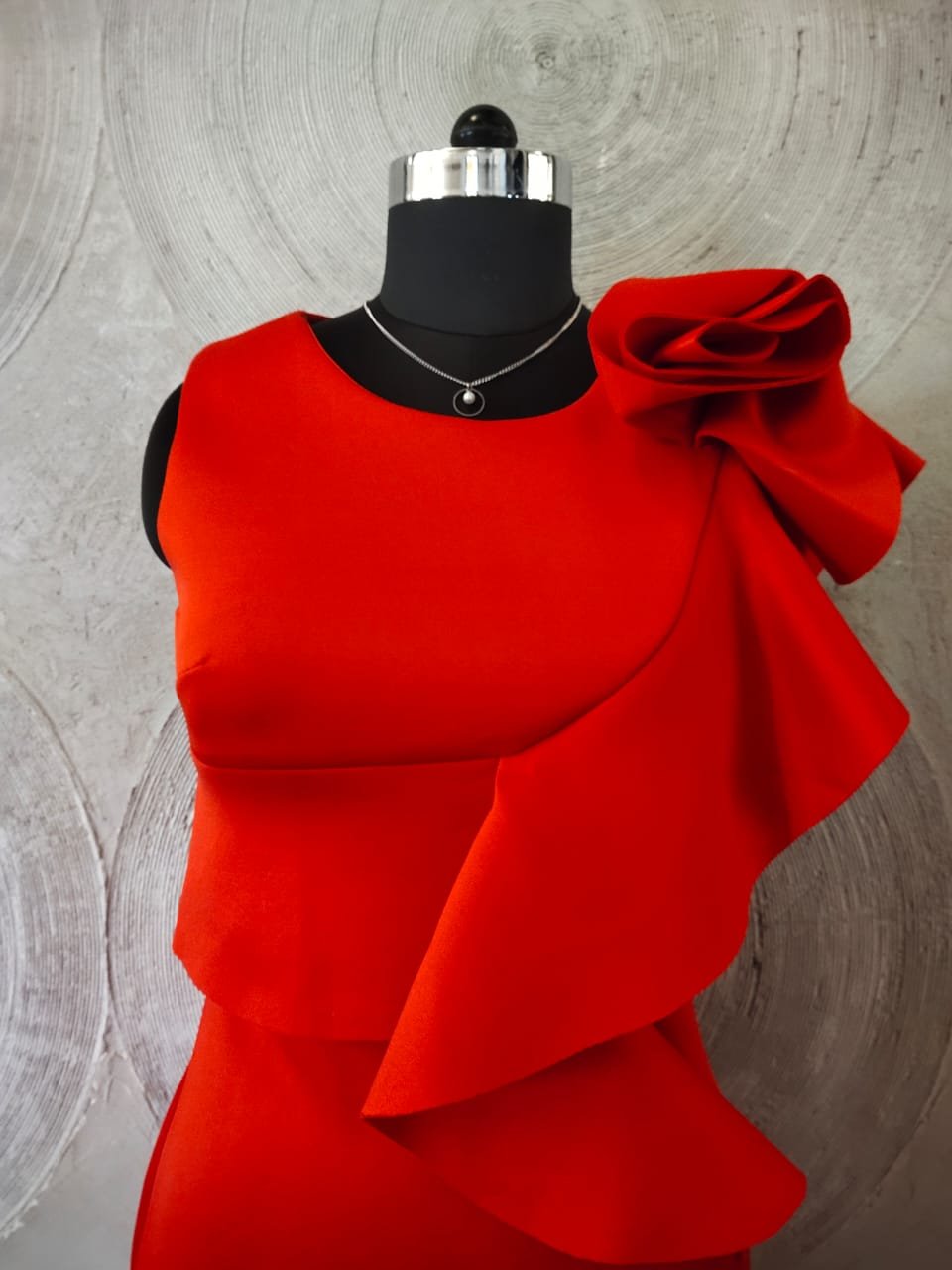 MISS Y- Red Ruffle Sleeveless Bodycon Long Party Pencil Midi Dress