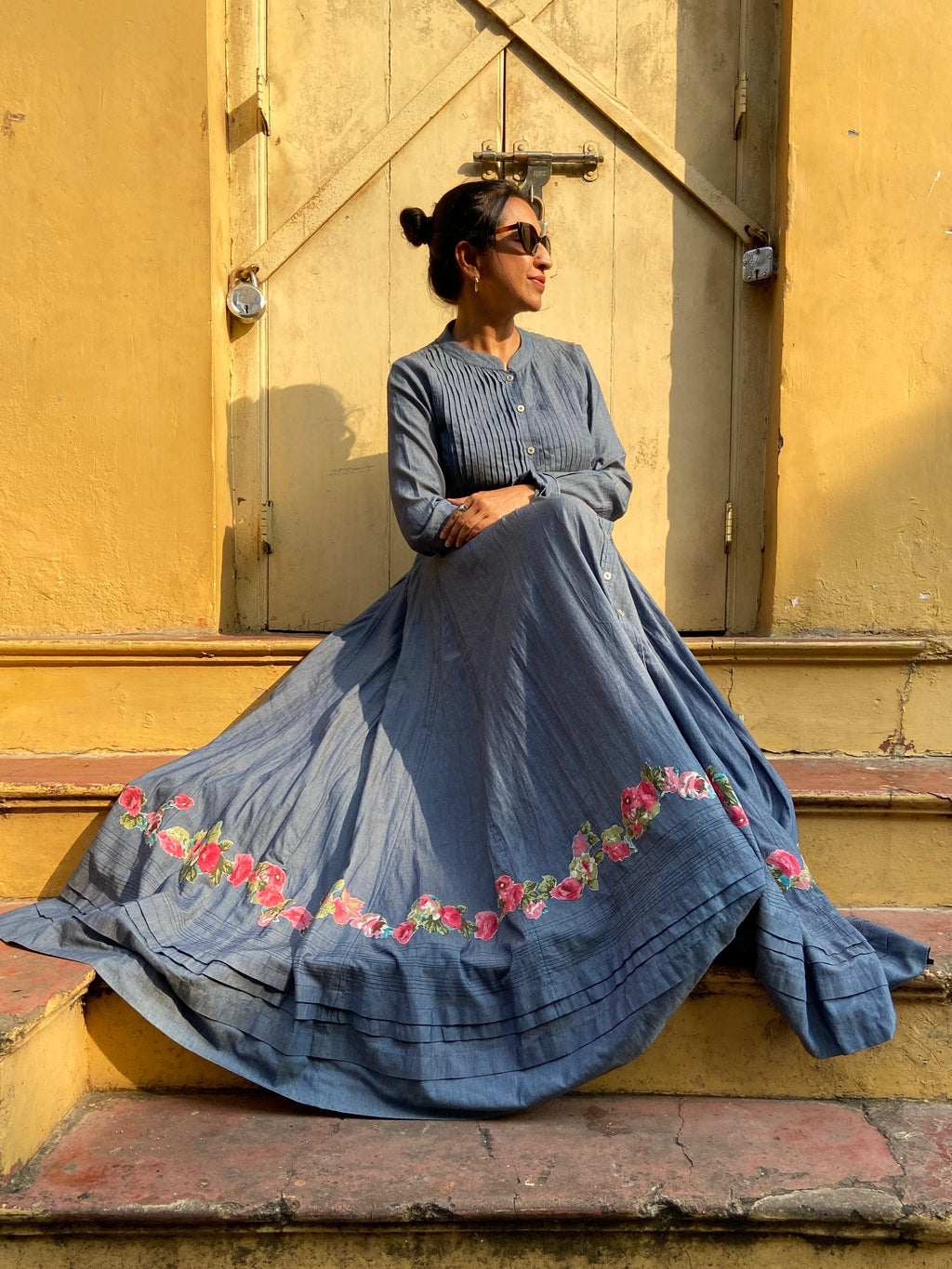 AMRAPALI - Grey-Blue Denim Long Dress