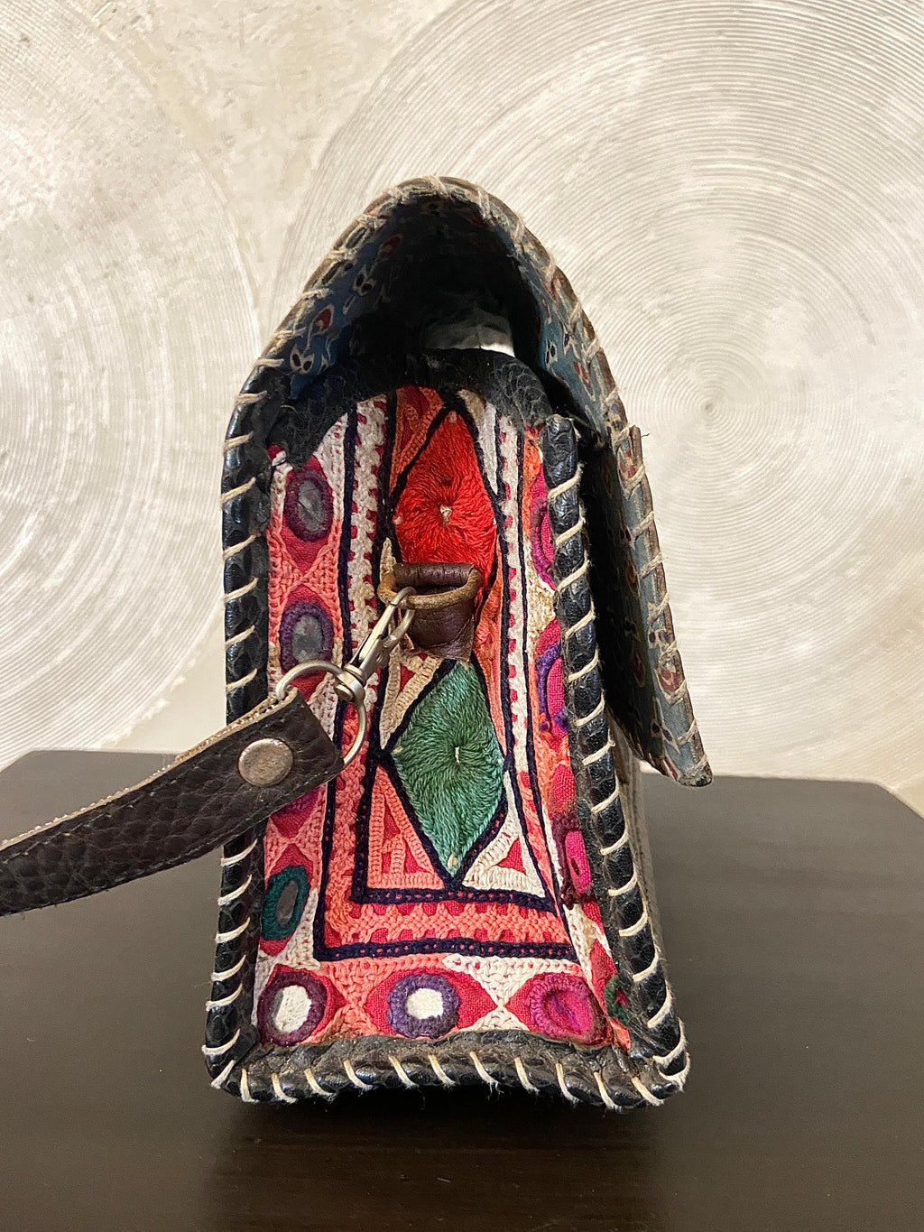 Olive Green &  Blue Ajrakh Print Sling Bag