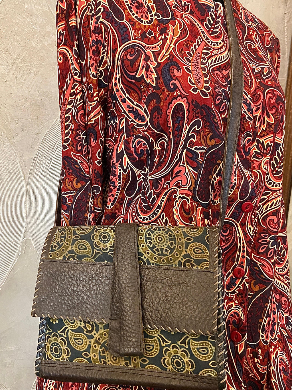 Olive Green &  Blue Ajrakh Print Sling Bag