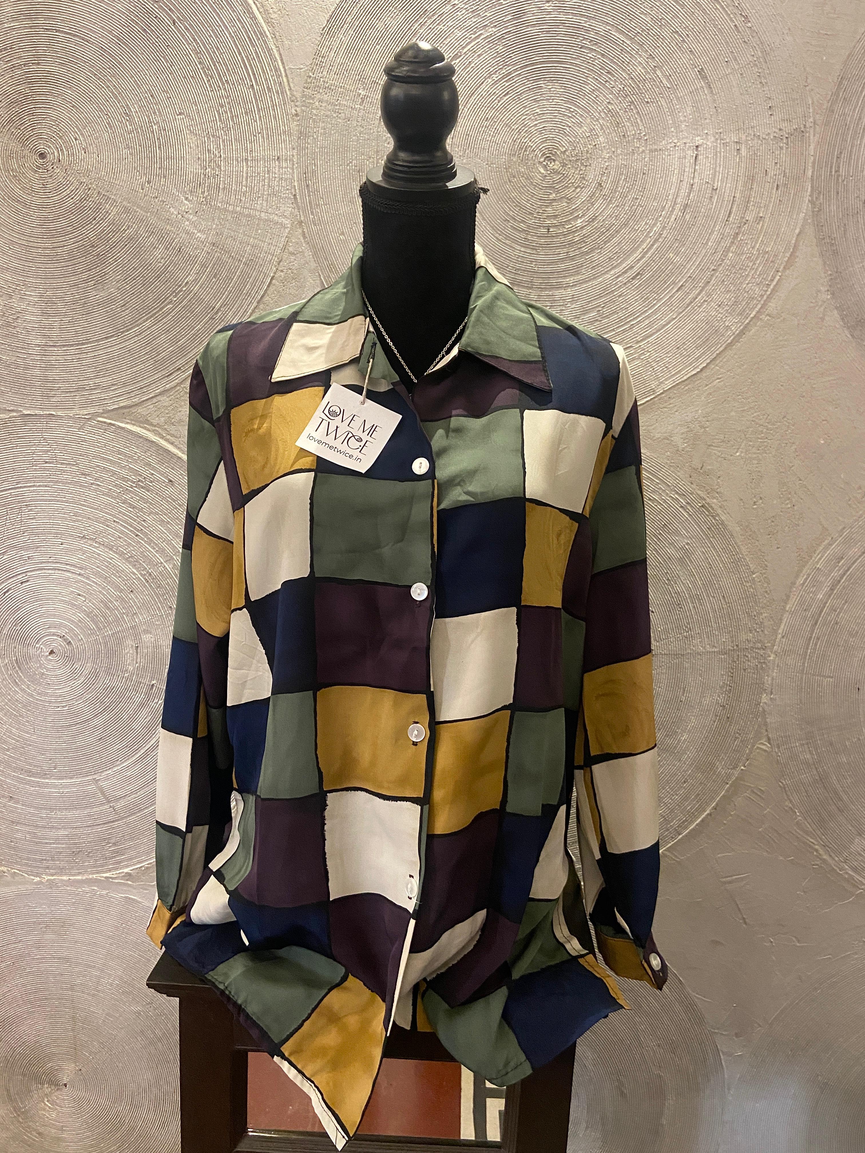 Multicolored Full Sleeves Silk Vintage Shirt