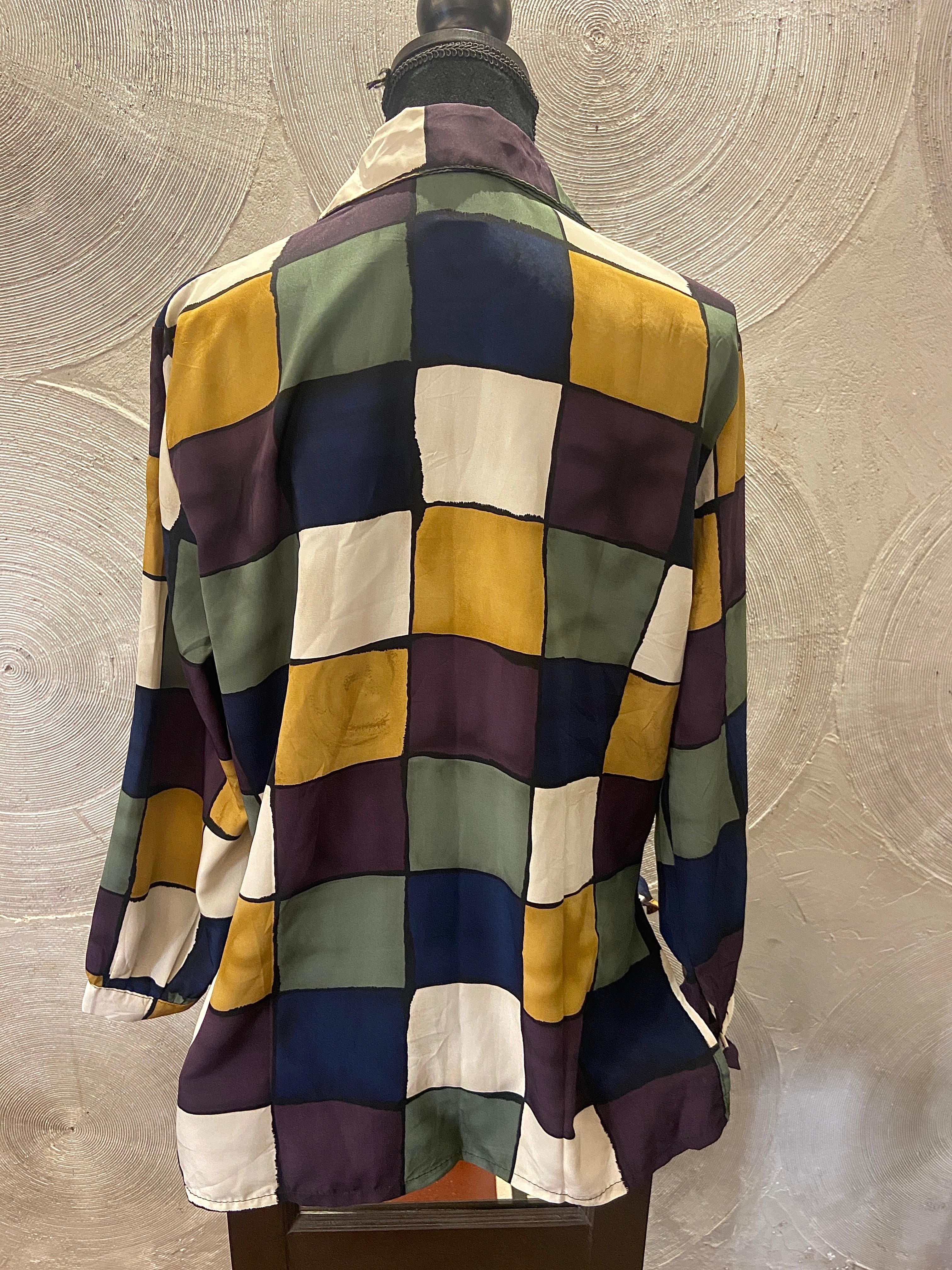 Multicolored Full Sleeves Silk Vintage Shirt