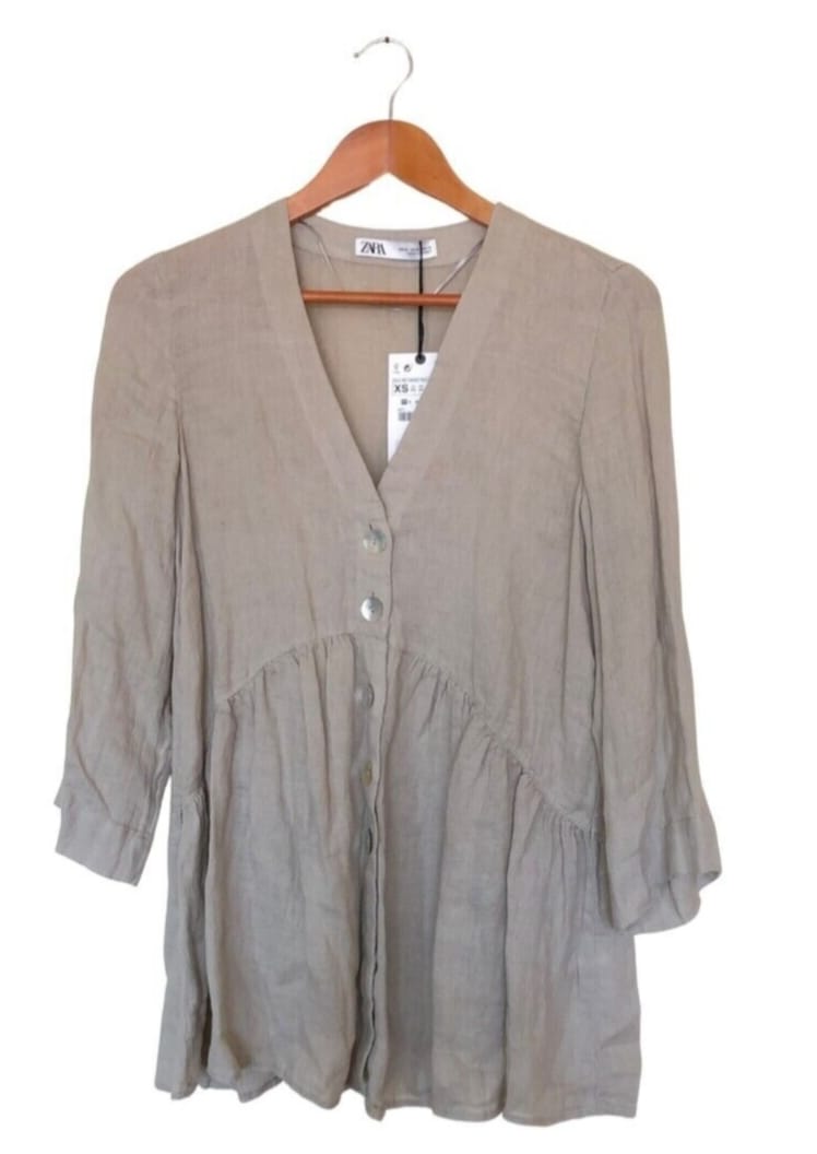 ZARA - Light Khaki linen Blend Blouse