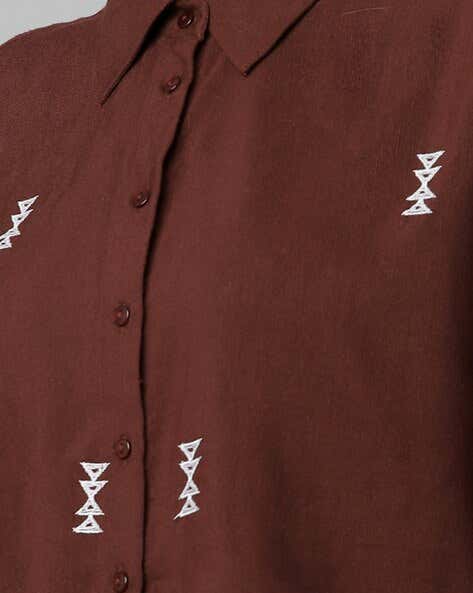 ONLY - Brown Embroidered Crop Shirt