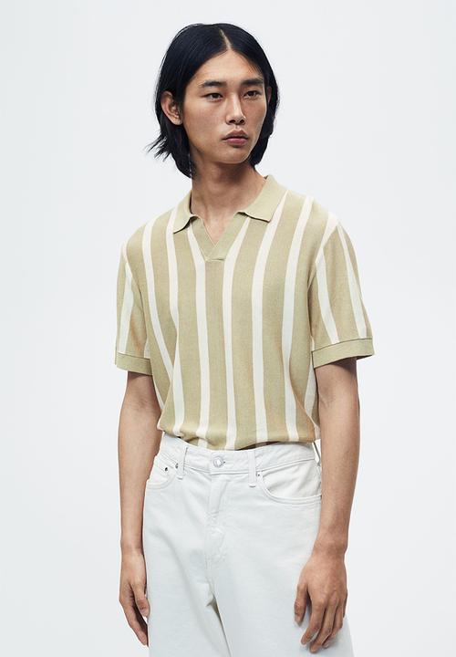 H&M - White & Pistachio Stripes Polo T-Shirt