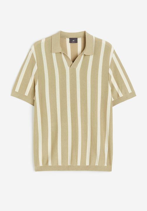 H&M - White & Pistachio Stripes Polo T-Shirt