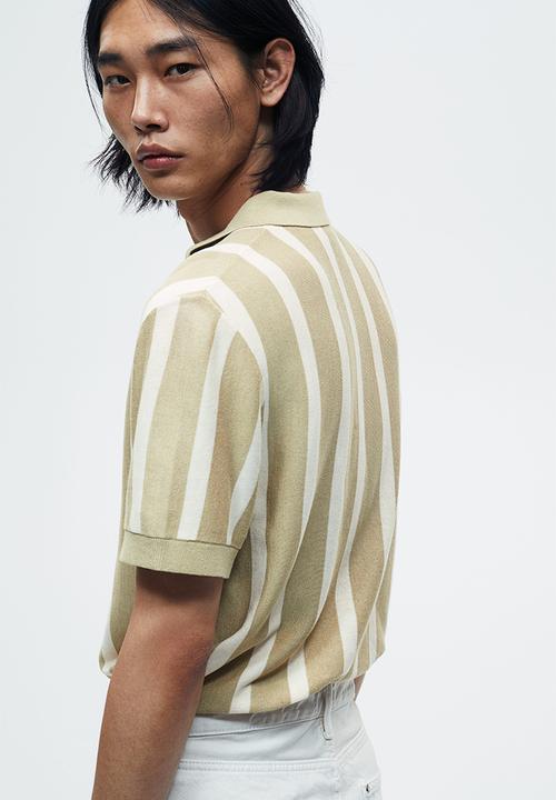 H&M - White & Pistachio Stripes Polo T-Shirt