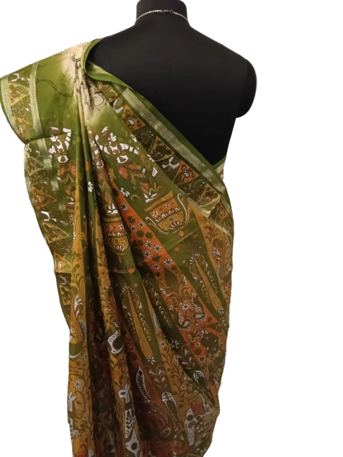 Green and Cream Art Silk Sari