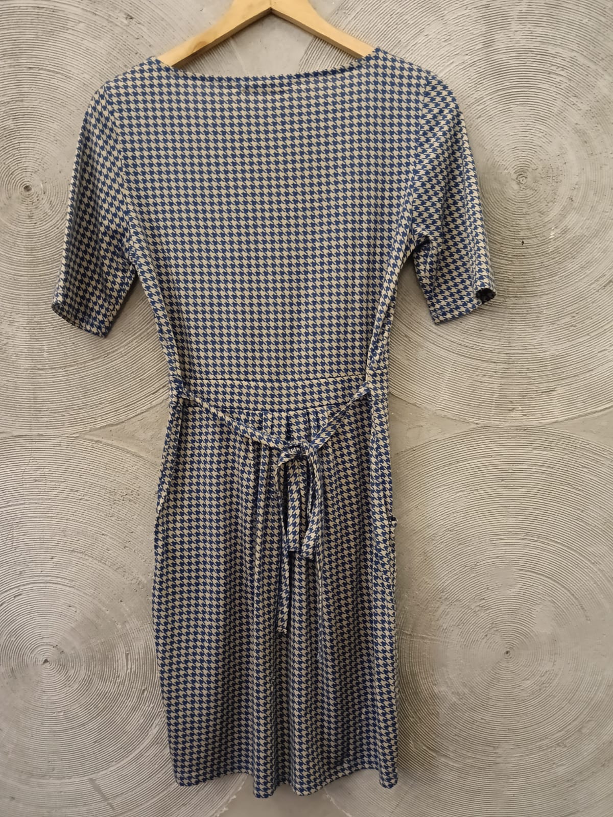 Blue & White Houndstooth Checked Short Dress