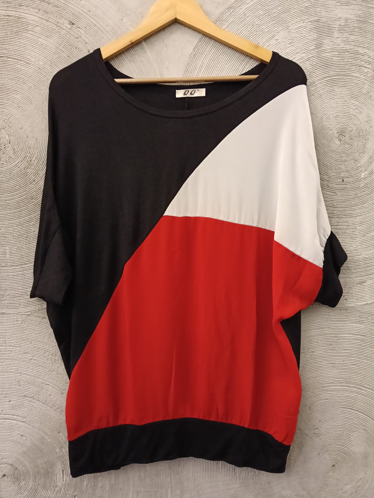 Black, Red and White Shoulder Drop Top