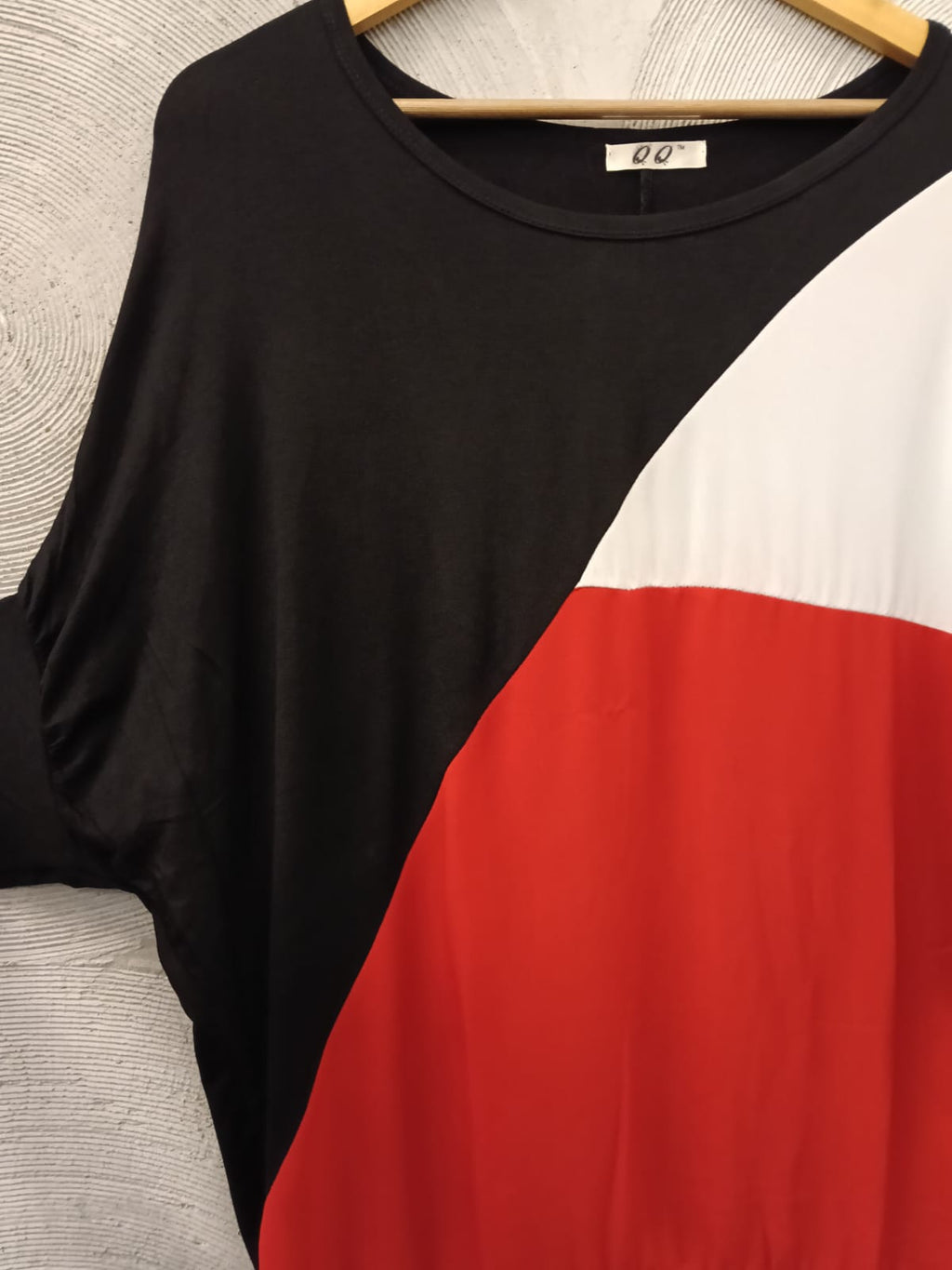 Black, Red and White Shoulder Drop Top