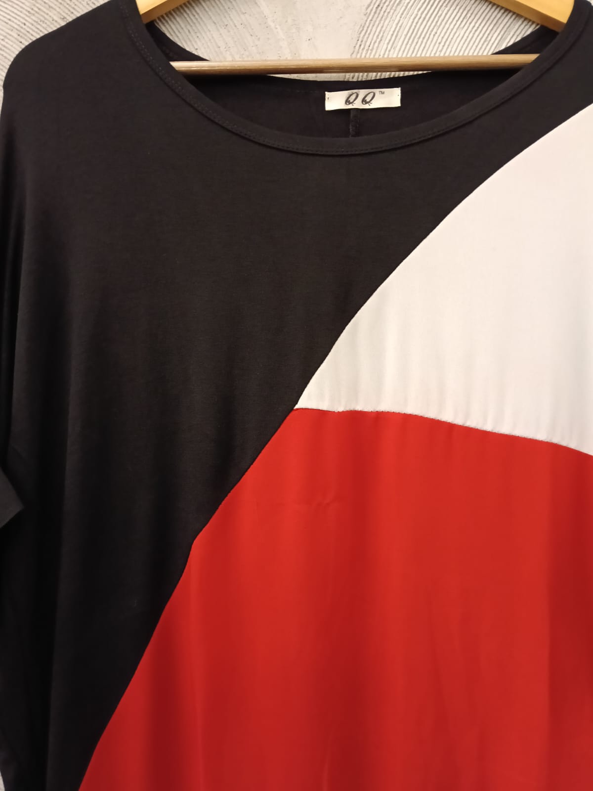 Black, Red and White Shoulder Drop Top