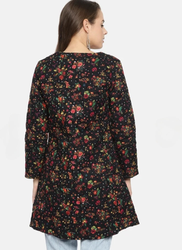 BIBA- Black Printed Quilted Jacket