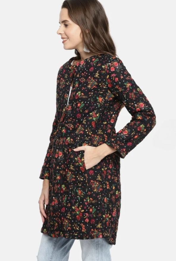 BIBA- Black Printed Quilted Jacket