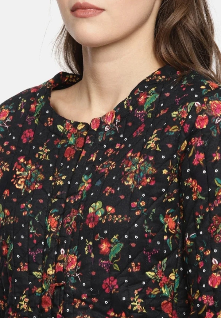 BIBA- Black Printed Quilted Jacket