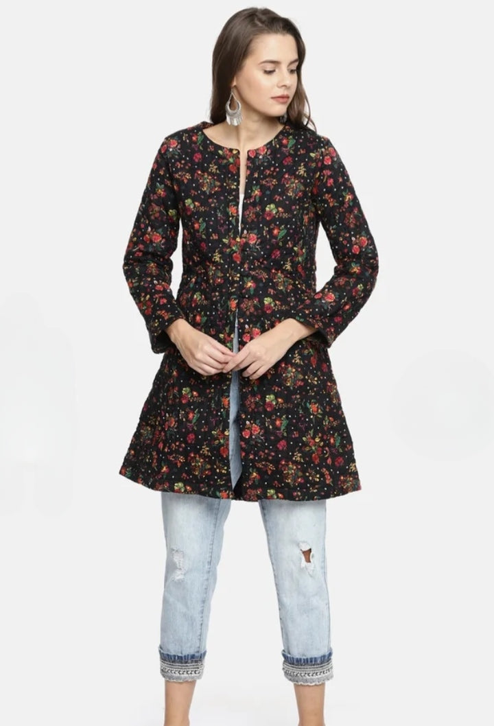 BIBA- Black Printed Quilted Jacket