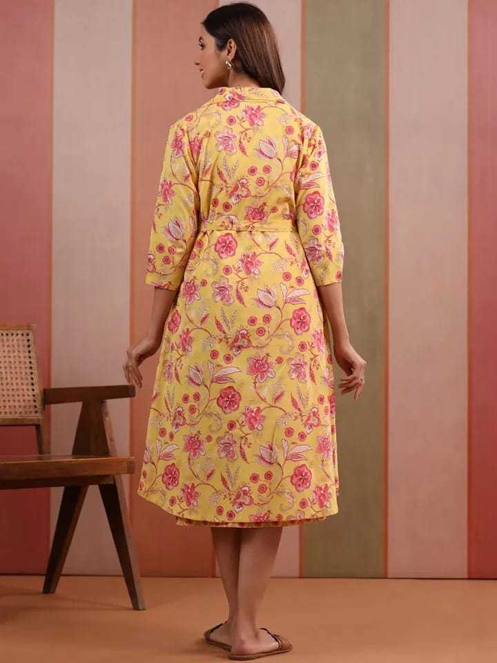CRAFIQA -Yellow Basant Maternity Nursing Dress with Overlay