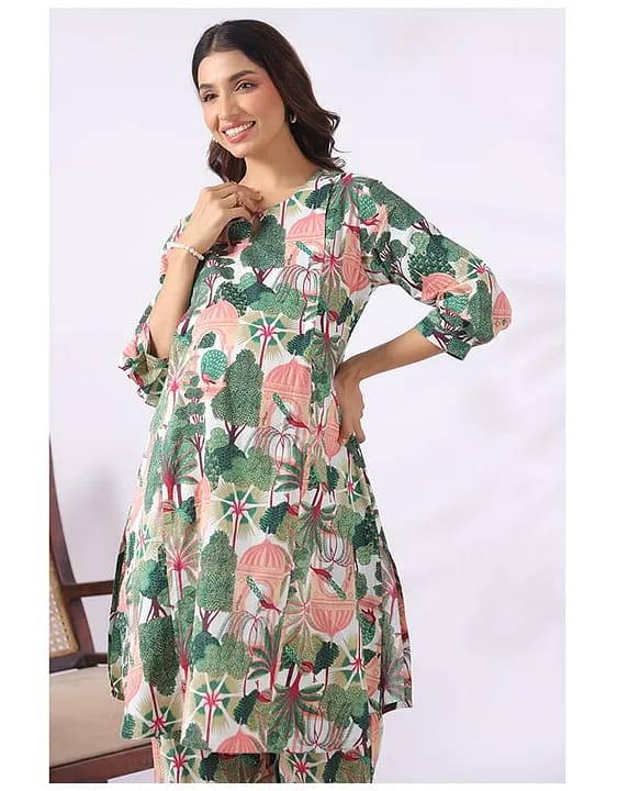 CRAFIQA -  Peacock Print Materinity Kurti & Pant Set