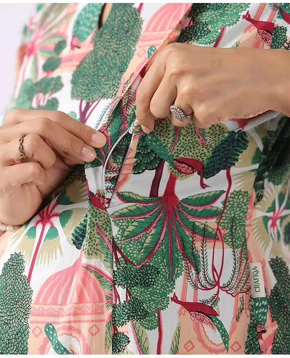 CRAFIQA -  Peacock Print Materinity Kurti & Pant Set