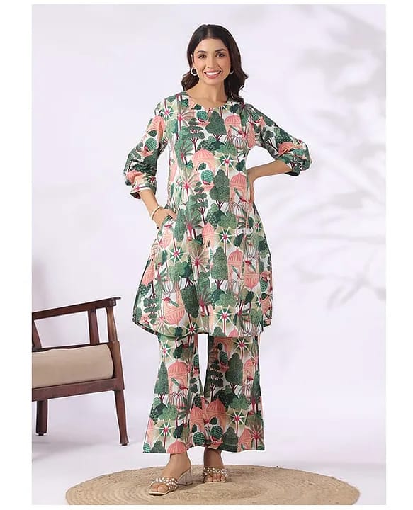 CRAFIQA -  Peacock Print Materinity Kurti & Pant Set