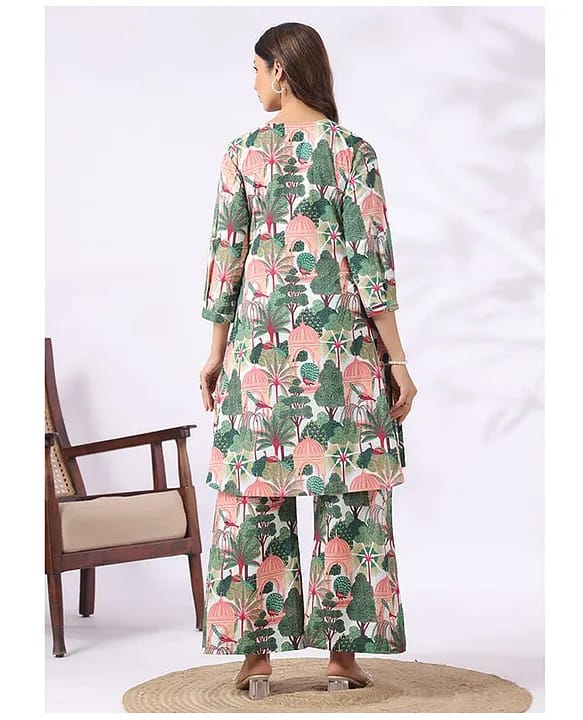 CRAFIQA -  Peacock Print Materinity Kurti & Pant Set