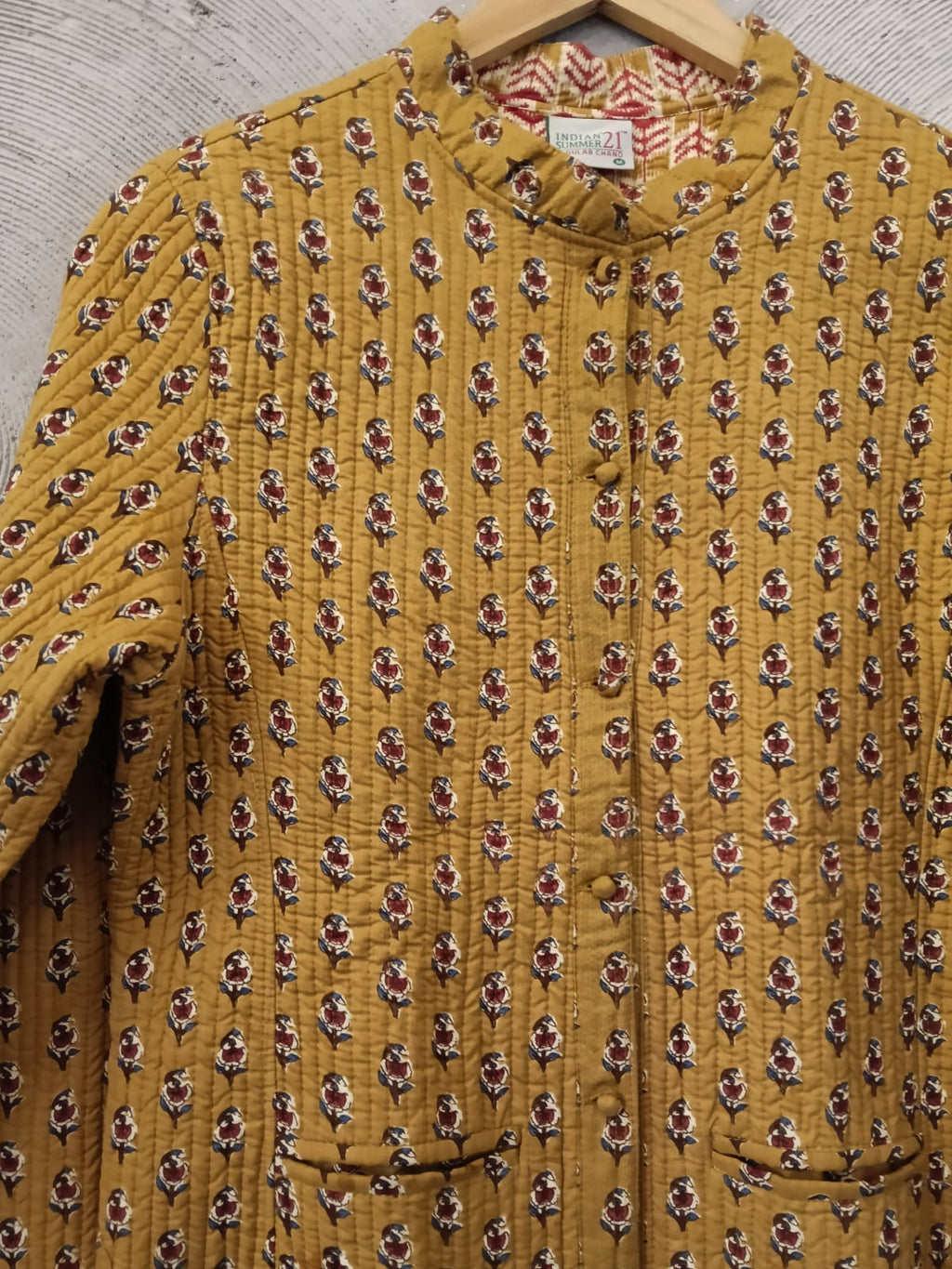 Mustard Hand Block Print Quilted Jacket