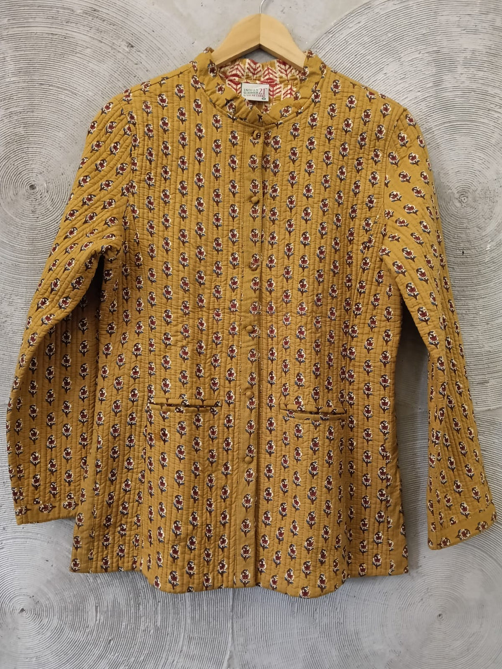 Mustard Hand Block Print Quilted Jacket