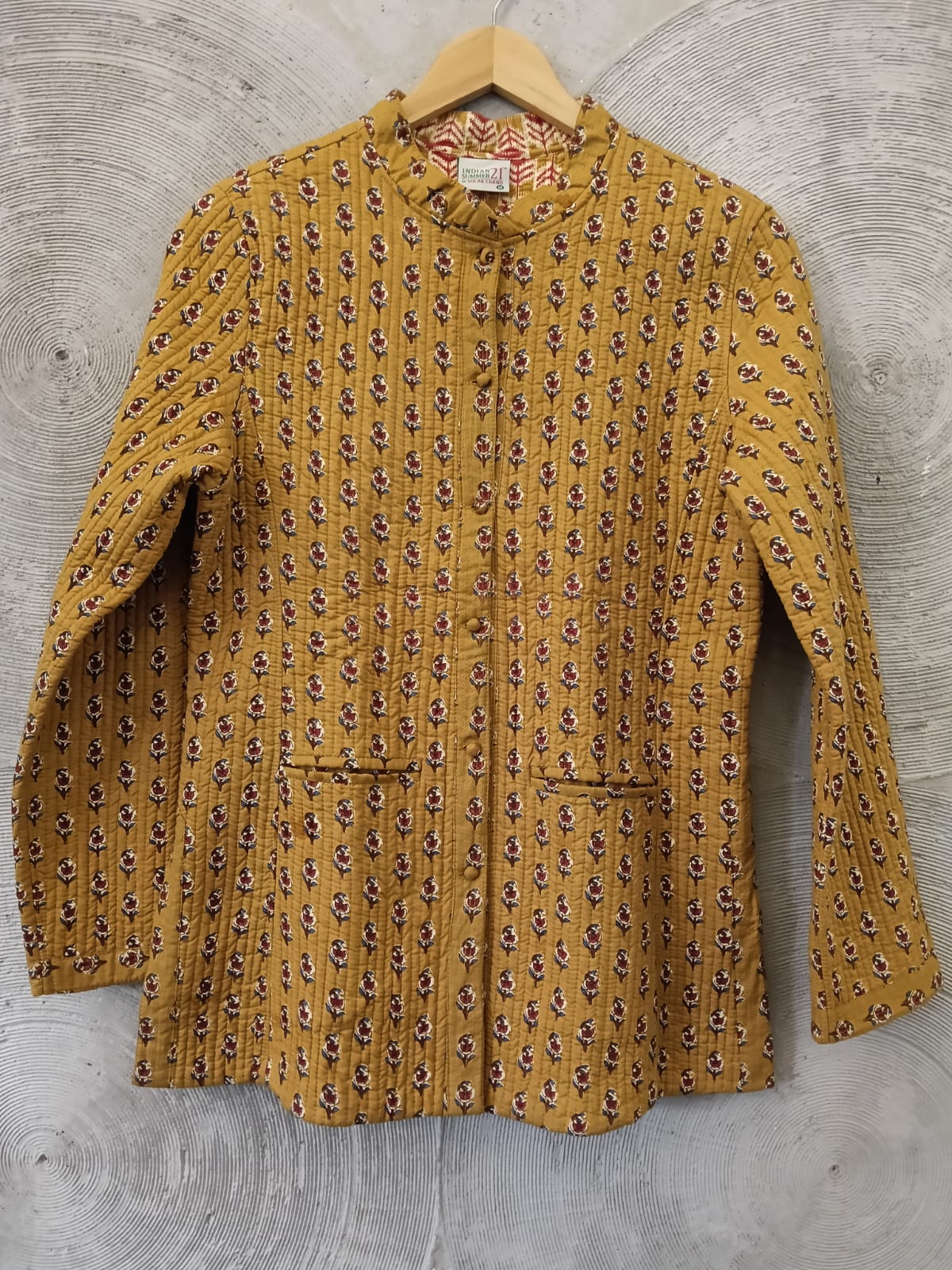 Mustard Hand Block Print Quilted Jacket