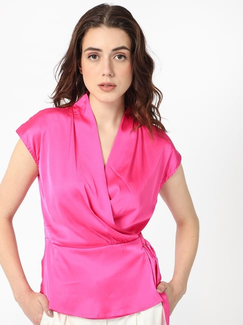 Pink V-Neck Wrap Top