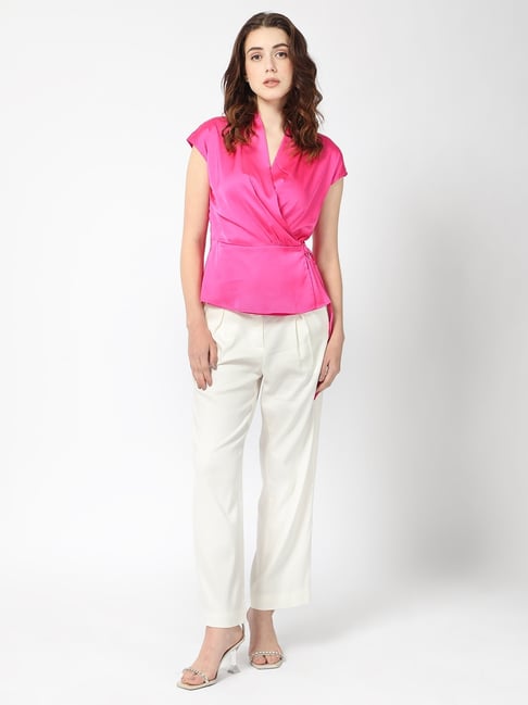 Pink V-Neck Wrap Top