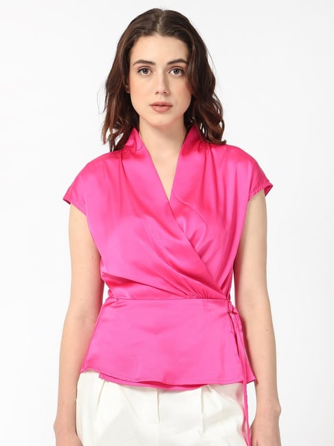 Pink V-Neck Wrap Top